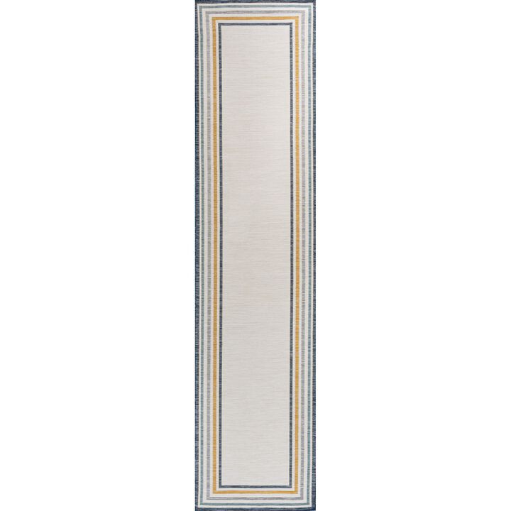 Coastal Mitred Stripe Reversible Machine-Washable Cream/Navy 2x8 Indoor/Outdoor Runner Rug