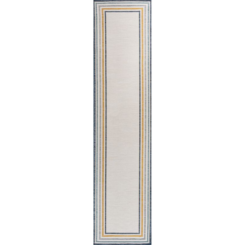 Coastal Mitred Stripe Reversible Machine-Washable Cream/Navy 2x8 Indoor/Outdoor Runner Rug