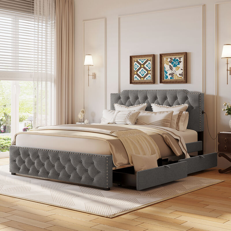 Merax Upholstered Platform Bed with 2 Drawers