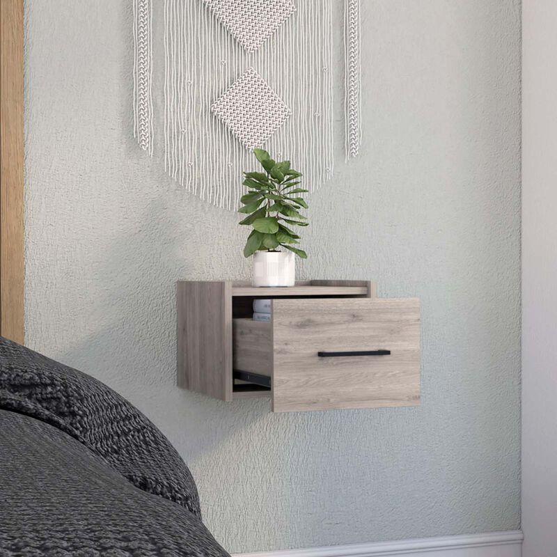 Streamdale Floating Nightstand, Wall Mount, Single Drawer, Handle, Light Grey