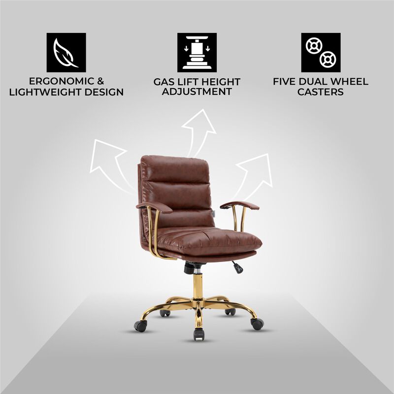 LeisureMod Regina Modern Padded Leather Adjustable Executive Office Chair with Tilt & 360-Degree Swivel – Ergonomic High-Back Desk Chair for Home and Office Comfort