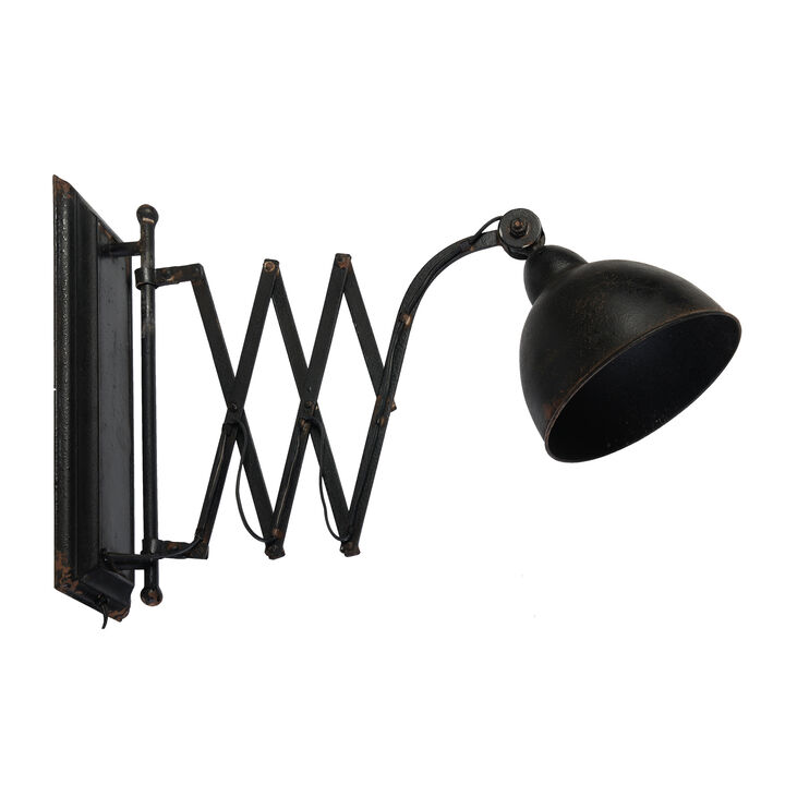 18 Inch Wall Mounted Lamp, Extendable Accordion Arm, Iron, Antique Black - Benzara