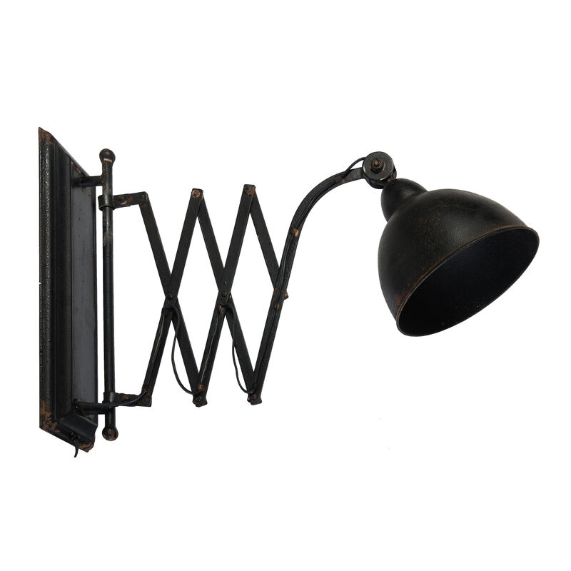 18 Inch Wall Mounted Lamp, Extendable Accordion Arm, Iron, Antique Black - Benzara
