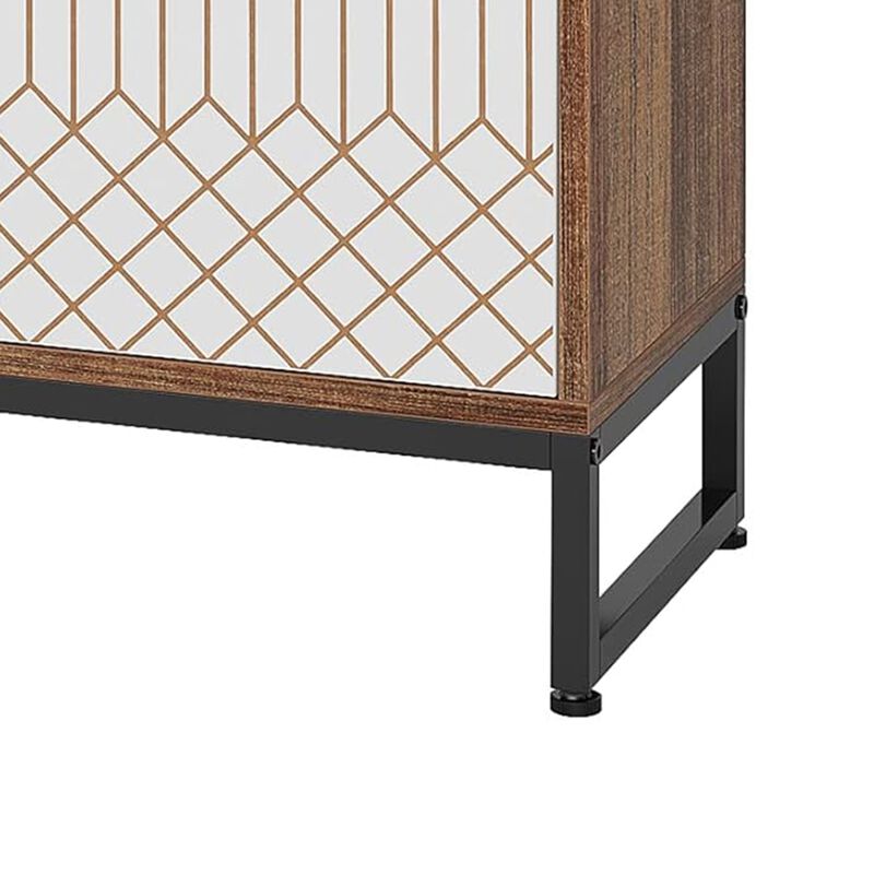 Shoe Cabinet Console, Gold Strip Doors, 5 Shelves, 41 Inch Brown White - Benzara