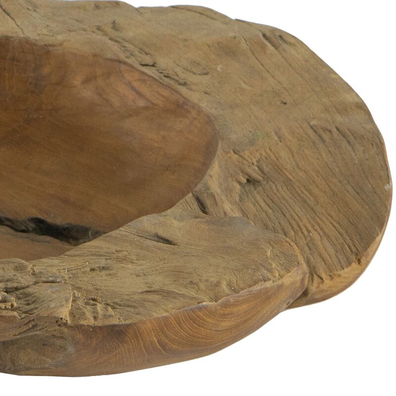 Set of 2 Decoratie Teak Wood Table Bowls, Brown, Natural Edge, Brown Finish - Benzara