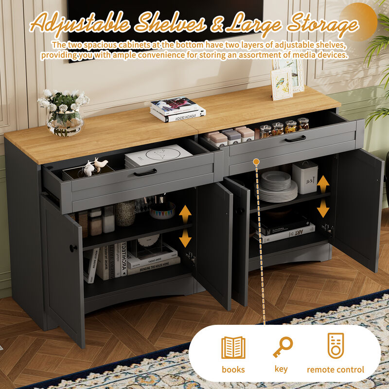 Merax 3-Piece Farmhouse Entertainment Center with Storage Cabinets