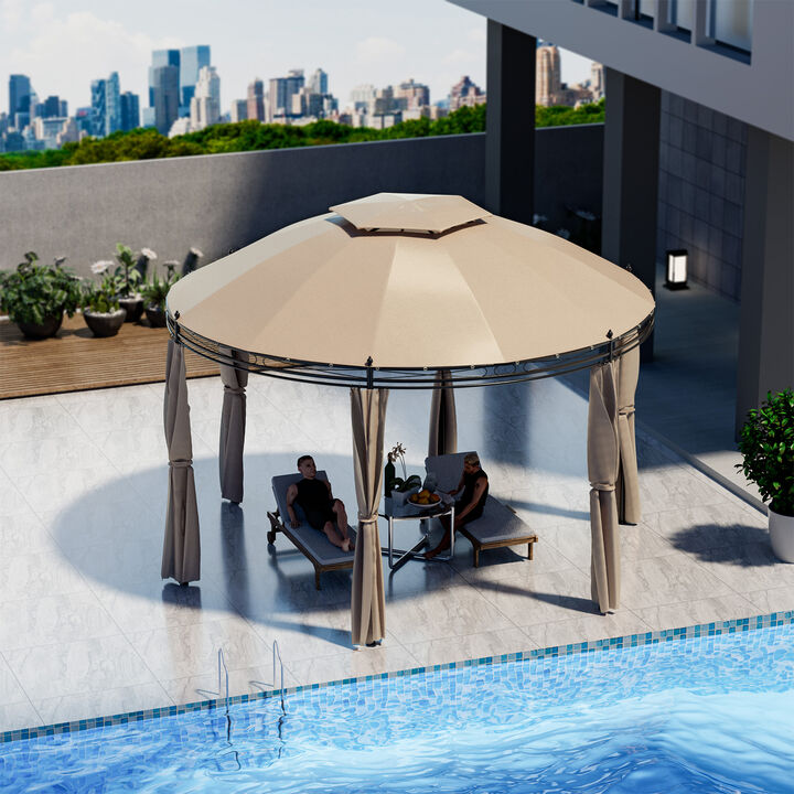 11.5 ft Outdoor Patio Round Dome Gazebo Canopy Shelter with Double Roof Steel