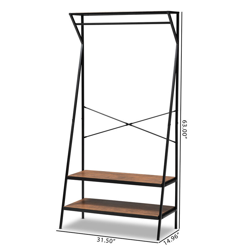 Baxton Studio Laima Rustic Distressed Wood and Black Metal Finished Entryway Coat Hanger