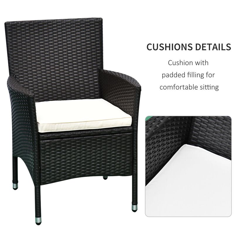 2PC Patio Rattan Wicker Dining Armrest Chairs Furniture W/ Cushions
