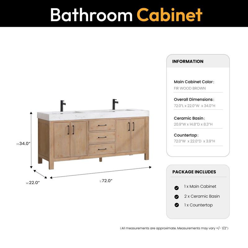 Vinnova Design Free-standing Double Bathroom Vanity with Composite top in Lightning White