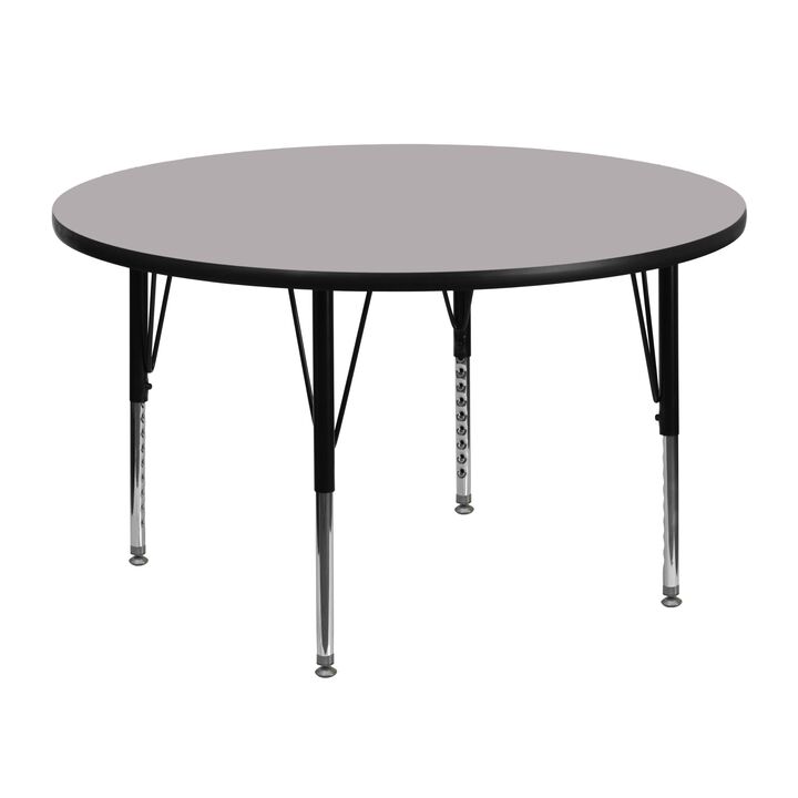 Flash Furniture Wren 48'' Round Grey Thermal Laminate Activity Table - Height Adjustable Short Legs