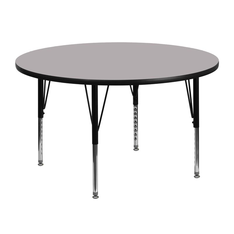 Flash Furniture Wren 48'' Round Grey Thermal Laminate Activity Table - Height Adjustable Short Legs