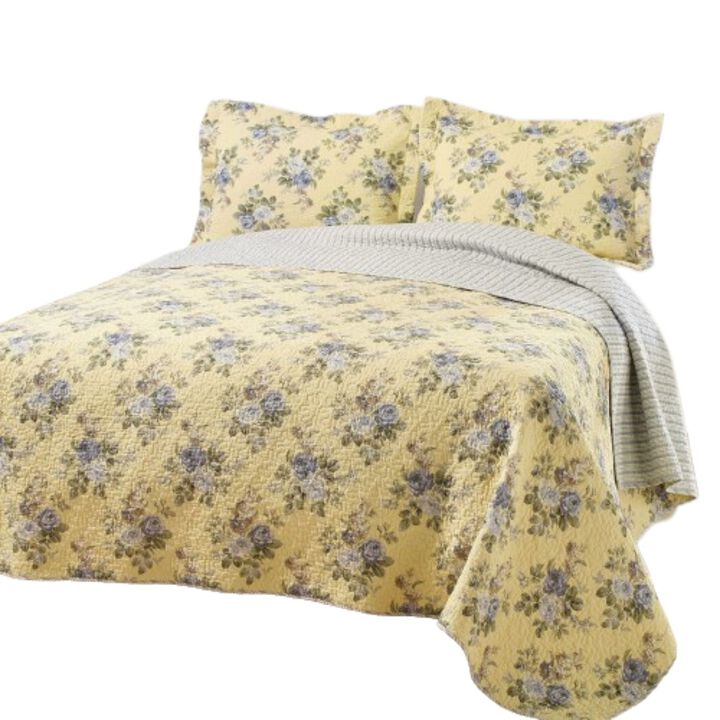 Hivvago King Yellow Blue Floral Lightweight Coverlet Set