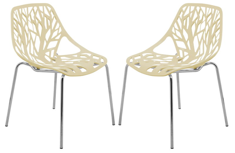 LeisureMod Asbury Dining Stackable Chair in Polypropylene Seat and Chrome Legs Set of 2