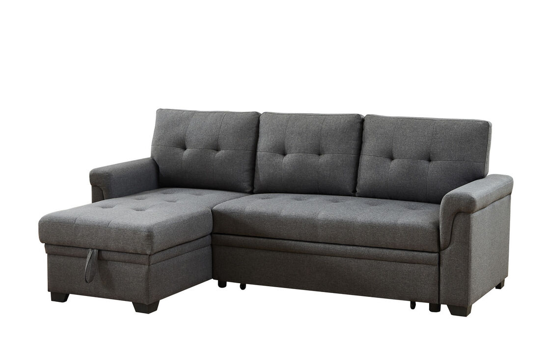 Sierra Dark Gray Linen Reversible Sleeper Sectional Sofa With Storage Chaise