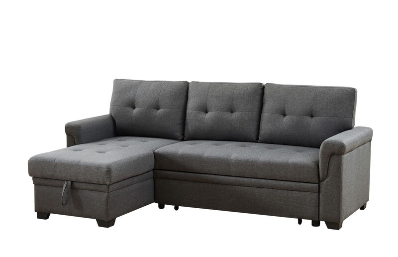 Sierra Dark Gray Linen Reversible Sleeper Sectional Sofa With Storage Chaise