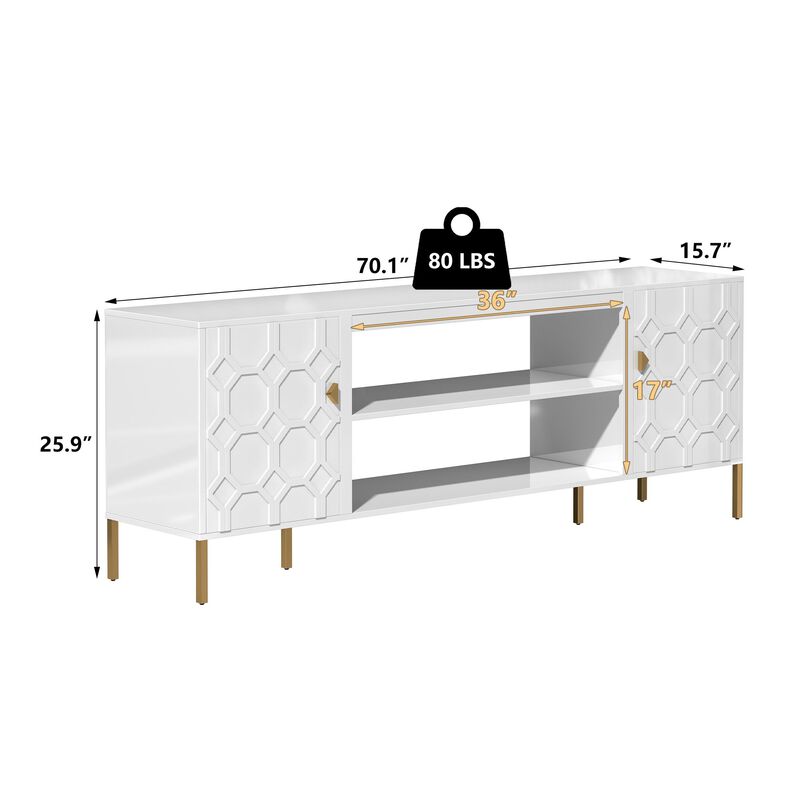Black TV Stand Fits TVs up to 70 to 80 in. with Metal Support Legs