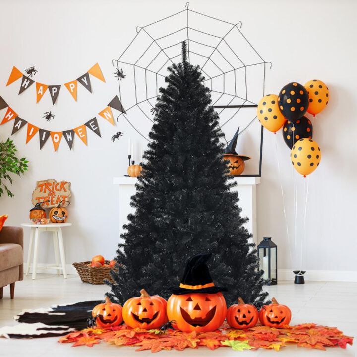 Hivvago Black Artificial Christmas Halloween Tree with Purple LED Lights