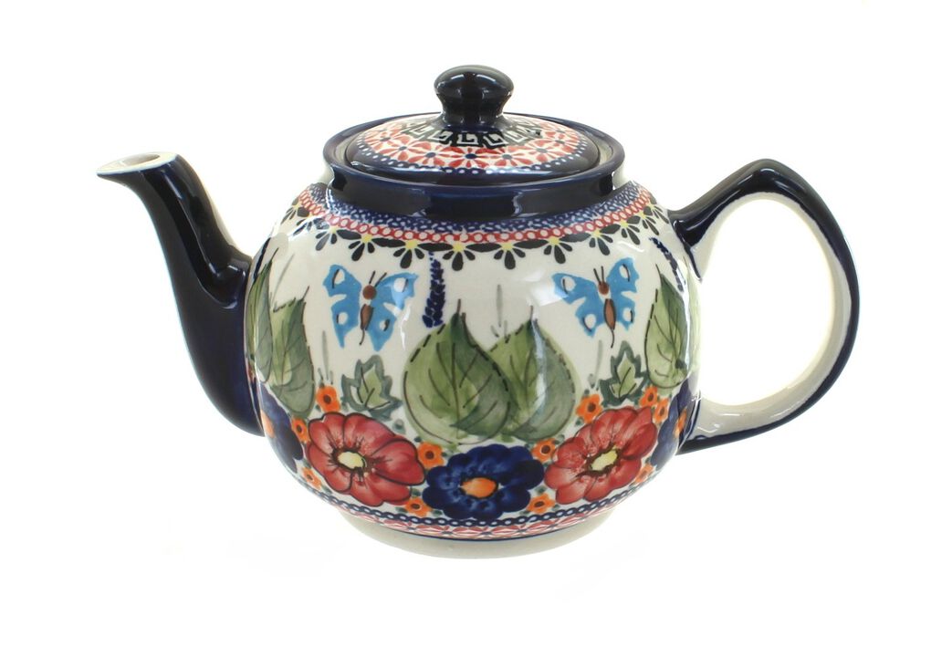 Blue Rose Polish Pottery Mosaic Flower Medium Teapot
