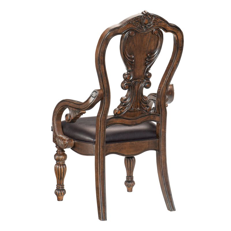 Devi 20 Inch Armchair, Queen Anne Backrest, Turned Legs, Rustic Brown -Benzara