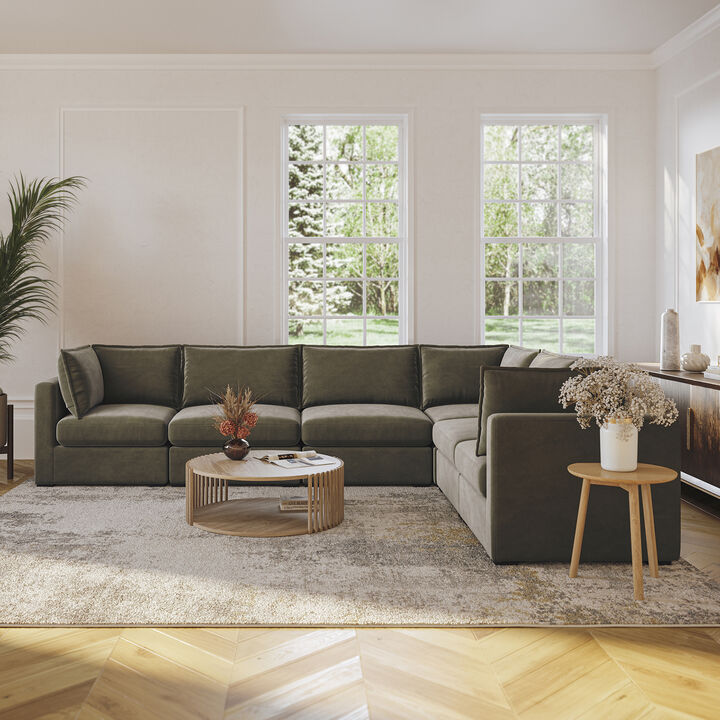 Bennett 6 Piece Flange Seam Modular Sofa  - Olive Green Velvet
