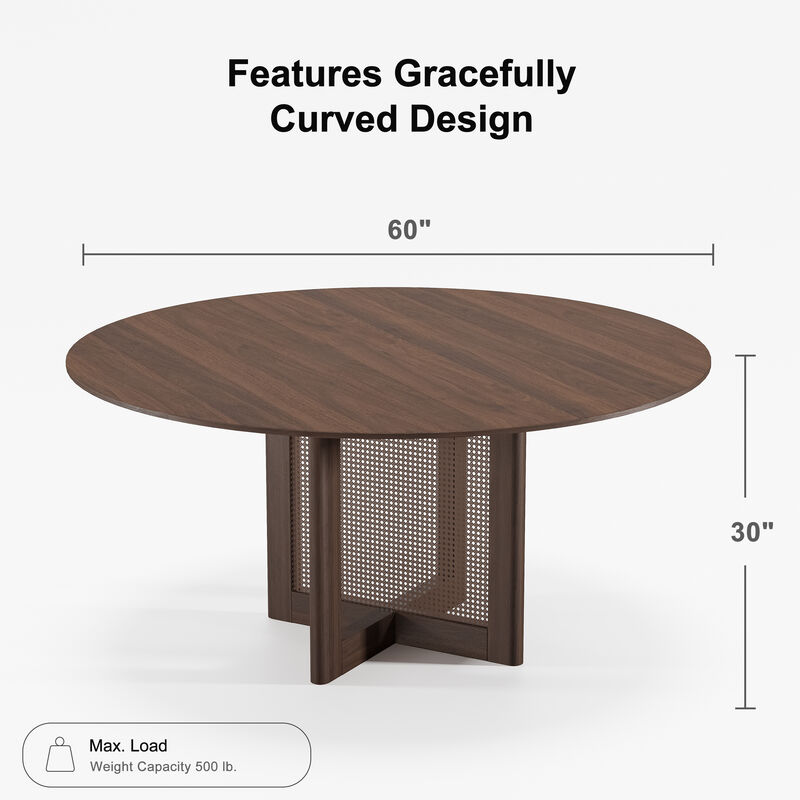 60 Cinna Modern Black Oak Wood Round Dining Table （Seats 8）