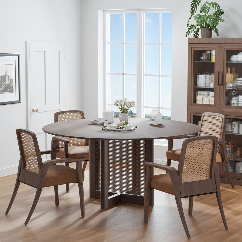 60 Cinna Modern Black Oak Wood Round Dining Table （Seats 8）