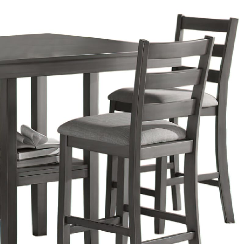5 Piece Counter Height Dining Set, Table and 4 Chairs, Padded Seats, Gray - Benzara