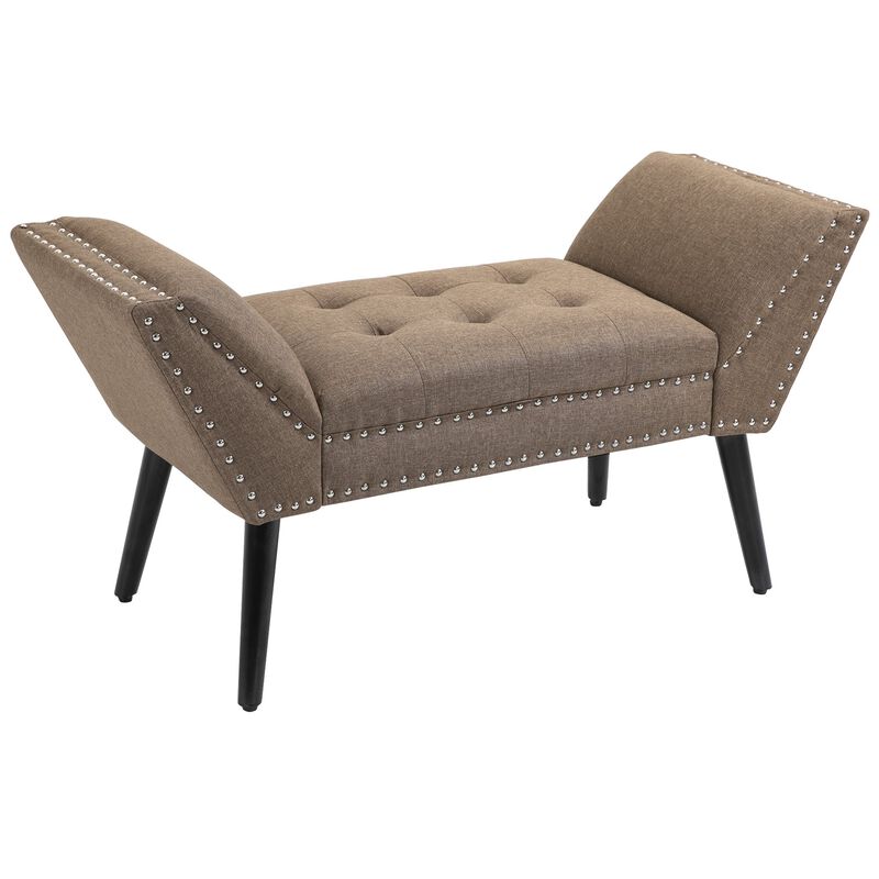 Brown Living Room Bench: Button Tufted Fabric Ottoman