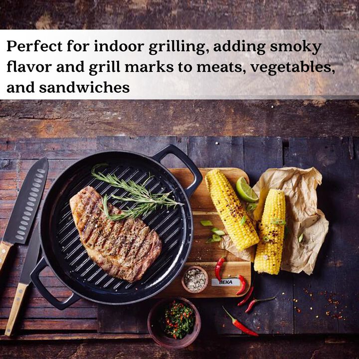 Alva Nori Ceramic Nonstick Griddle Pan 11" Grooved Ridges Pre-Seasoned Round Grill Pan, Scratch Resistant, Stay Cool Handle, Non Toxic, Compatible with All Stovetops, Oven Safe & Induction Safe