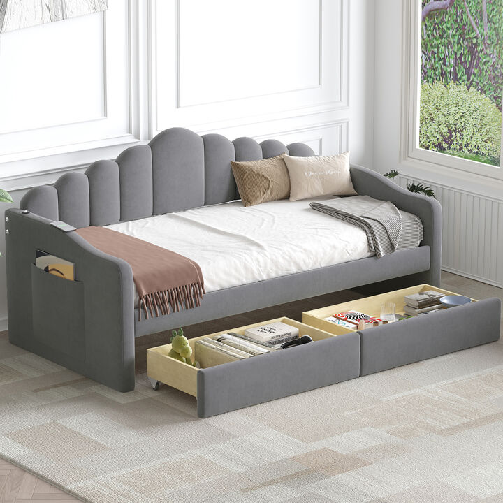 Merax Upholstered Daybed Bed Frame with 2 Drawers
