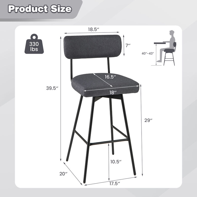 Set of 2 Upholstered Swivel Bar Stools Counter Height for Comfort and Style