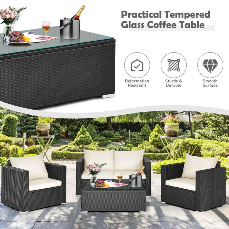 Hivvago 4 Pieces Patio Rattan Conversation Set with Padded Cushions