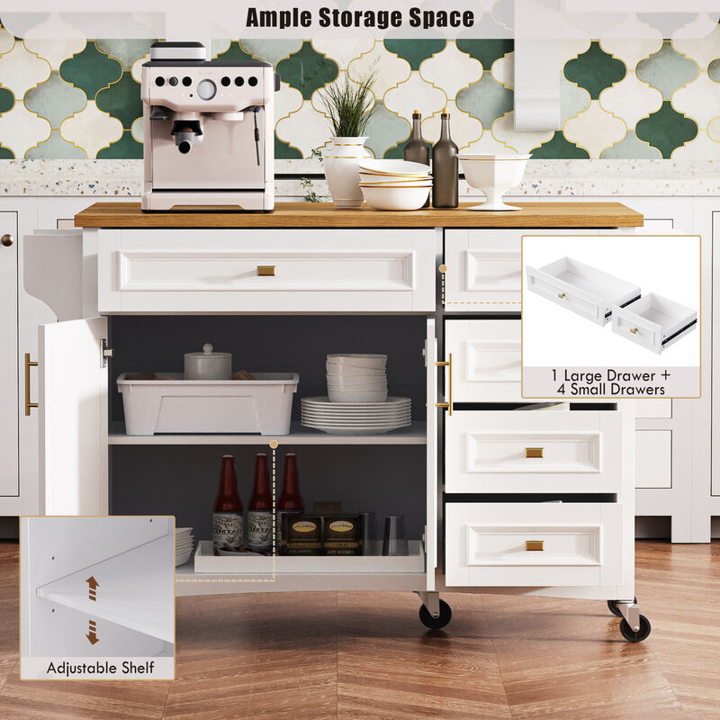 Merax Embossed Texture Kitchen Island on Wheels with Spice Rack