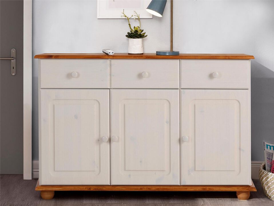 REALROOMS Chester Sideboard with 3 Drawers and 2 Cabinets