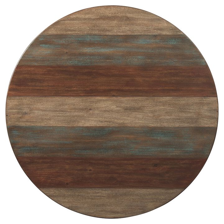 Rustic Plank Style Round Shape Cocktail and 2 End Tables, Set of 3, Brown- Benzara