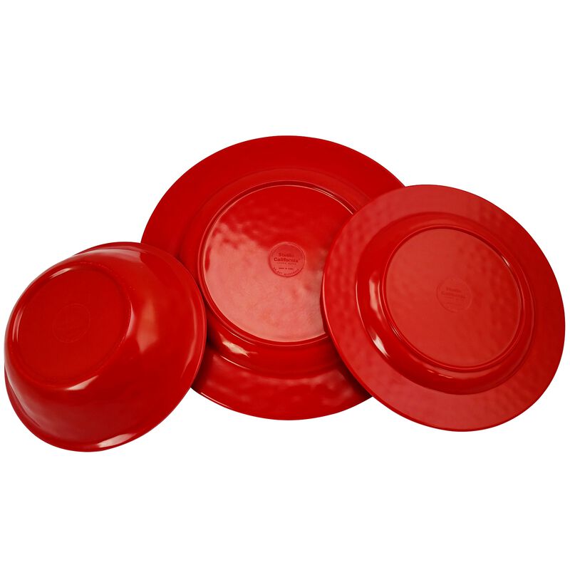 Studio California Mauna 12 Piece Melamine Dinnerware Set in Red Crackle Look Decal