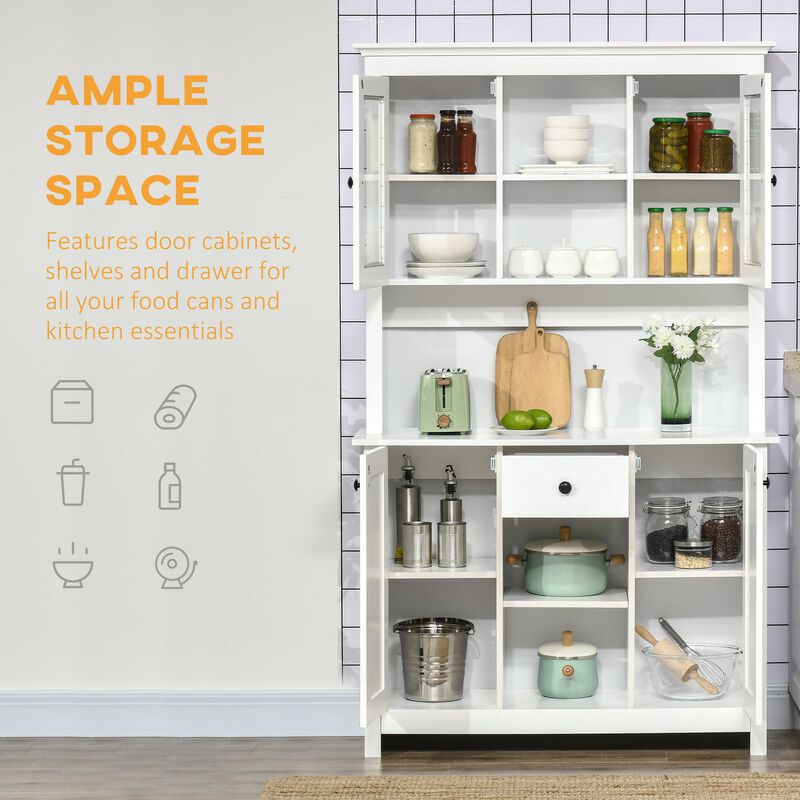 White Kitchen Hutch: Rustic Buffet with Microwave Stand & Shelves