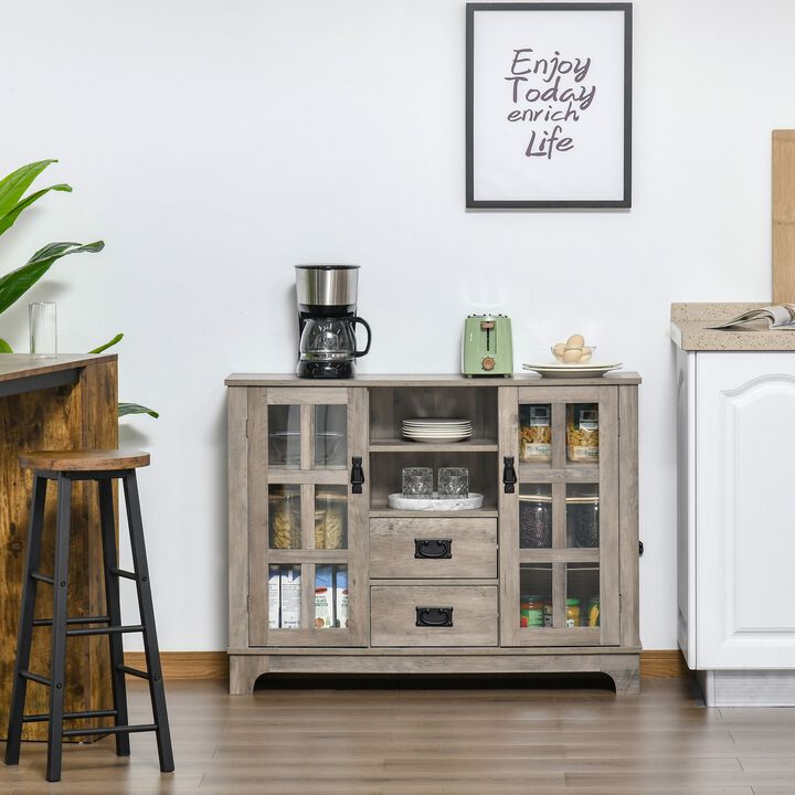 Gray Contemporary Buffet: Kitchen Sideboard with Glass Door Storage