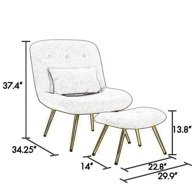 Lea 2pc Accent Lounge Chair and Ottoman Set, Tan Teddy Upholstery, Gold - Benzara
