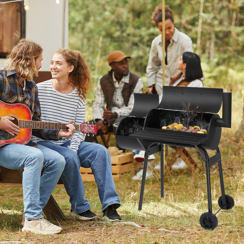Barrel Charcoal Grill with Offset Smoker Outdoor BBQ Grill for Flavorful Smoking & Grilling