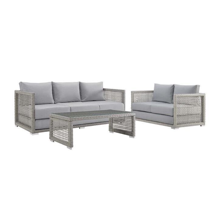 Aura 3 Piece Outdoor Patio Wicker Rattan Set - Gray Gray