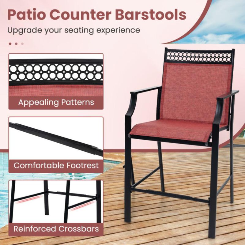 Hivvago Outdoor Counter Stools Set of 2 Heavy-Duty Barstools with Footrest and Armrests