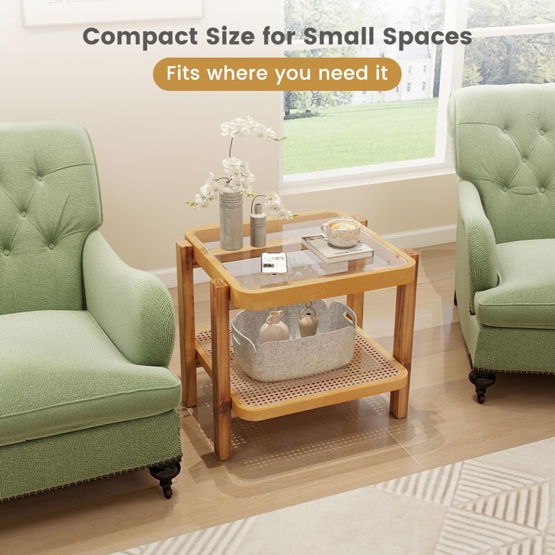 2-Tier End Side Table with Storage Shelves for Living Room or Bedroom