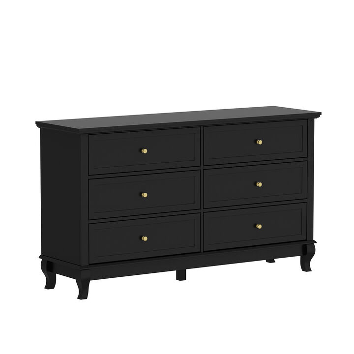 6 Drawer Double Dresser for Bedroom, Traditional Dresser Chest with Wide Drawers and Metal Handles, Wood Storage Chest of Drawers for Closet Living Room, (55.1" W x 15.7" D x 31.5" H)