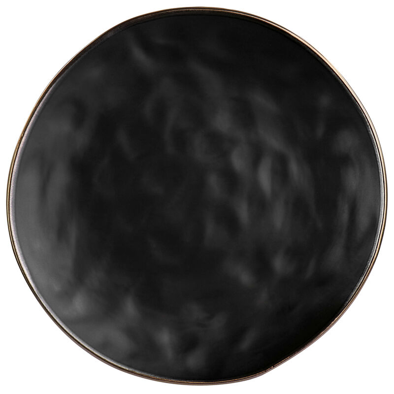 Elama Modern 16 Piece Stoneware Dinnerware Set in Matte Black with Gold Rim