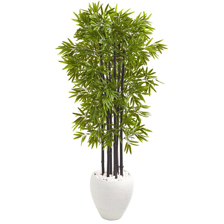 Hivvago 5 Feet Bamboo Artificial Tree with Black Trunks in White Planter UV Resistant (Indoor/Outdoo