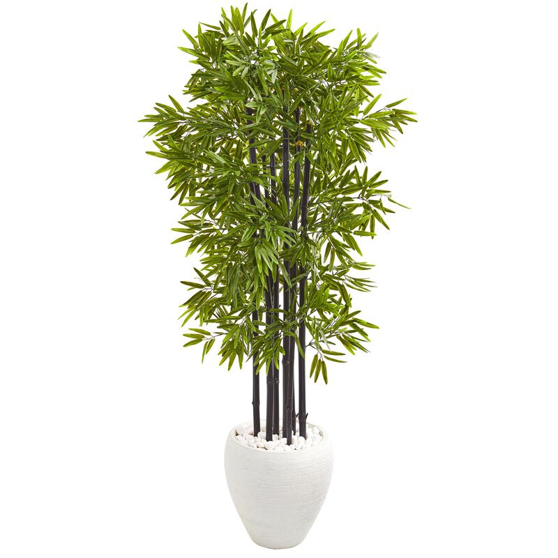 Hivvago 5 Feet Bamboo Artificial Tree with Black Trunks in White Planter UV Resistant (Indoor/Outdoo