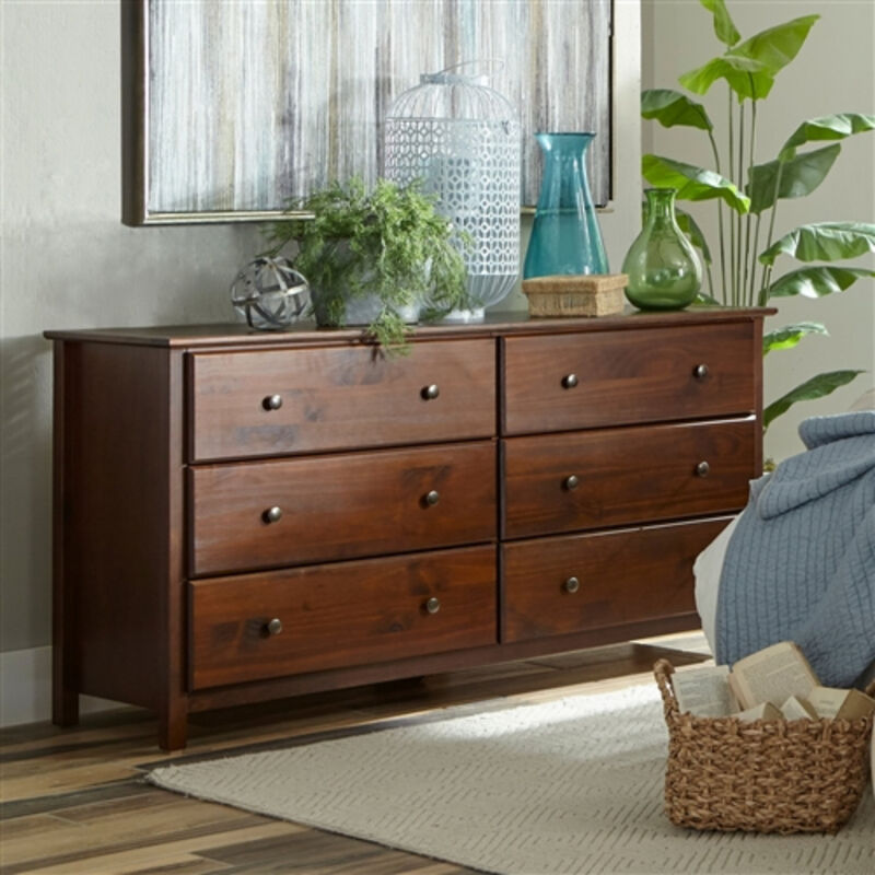 Farmhouse Solid Pine Wood 6-Drawer Dresser – Rustic Bedroom Storage Cabinet