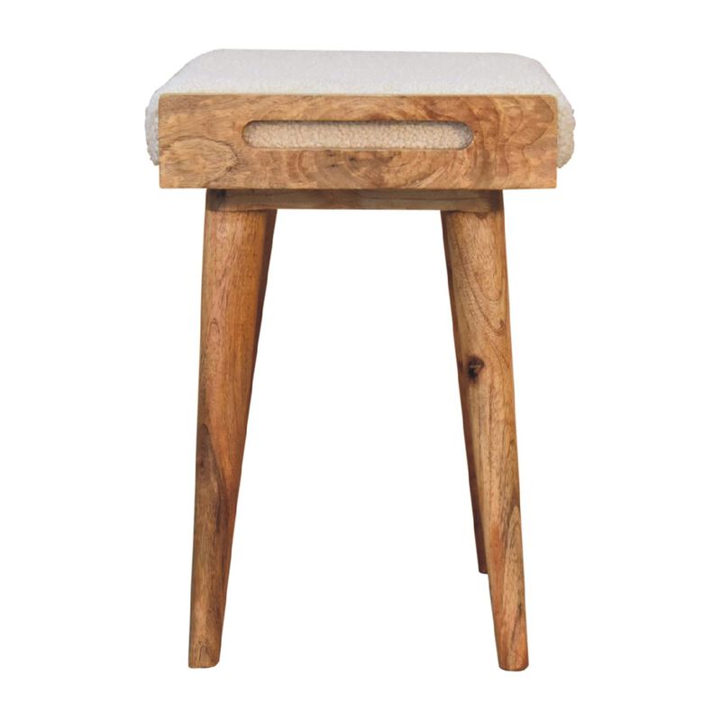 Boucle Cream  Solid Wood Tray Style Footstool